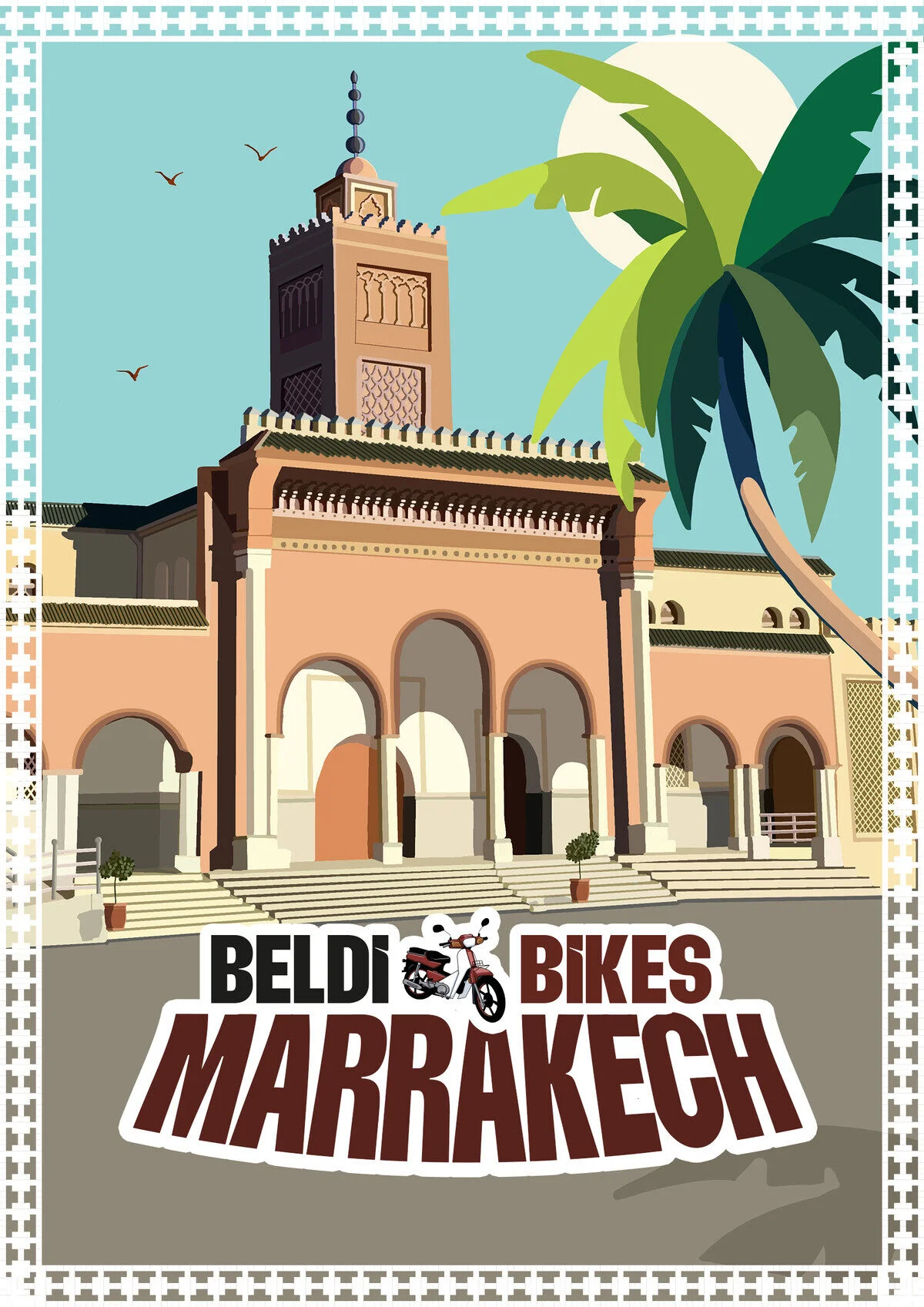 Beldi Bikes — affiche Marrakech illustrée