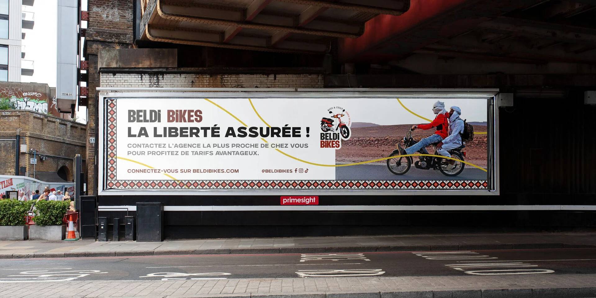 Identité Beldi Bikes inspirée du zellige marocain — composition graphique géométrique par Niyah Design.